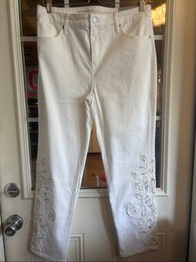 Chico's White Embroidered Ankle Jeans